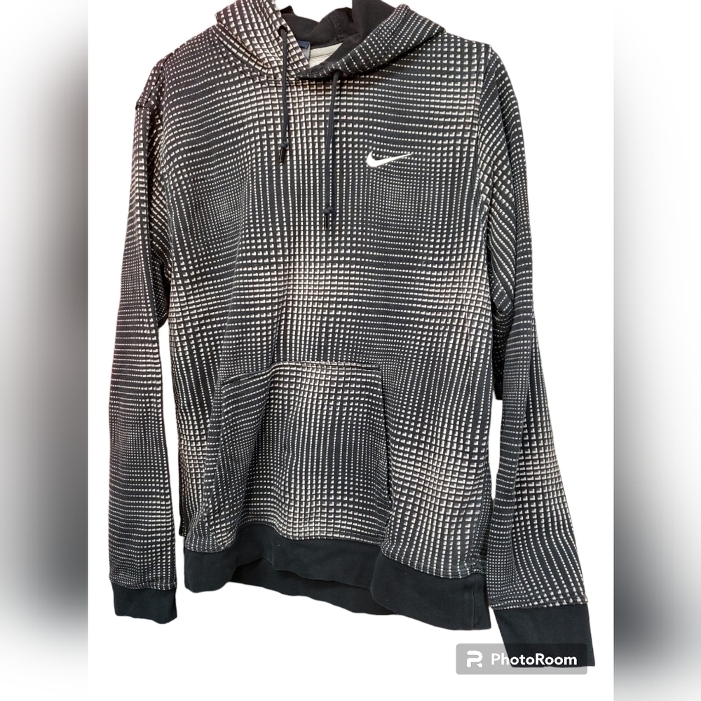 Vintage Nike Hooded  Sweater Black White Geometric Pocket. Size L